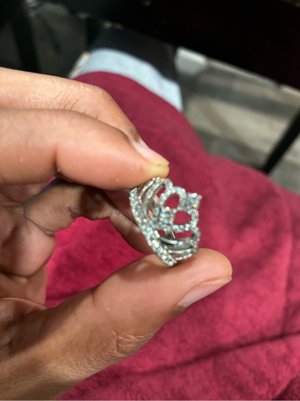 Sterling Silver Crystal Rose Statement Ring - Silver Moissanite